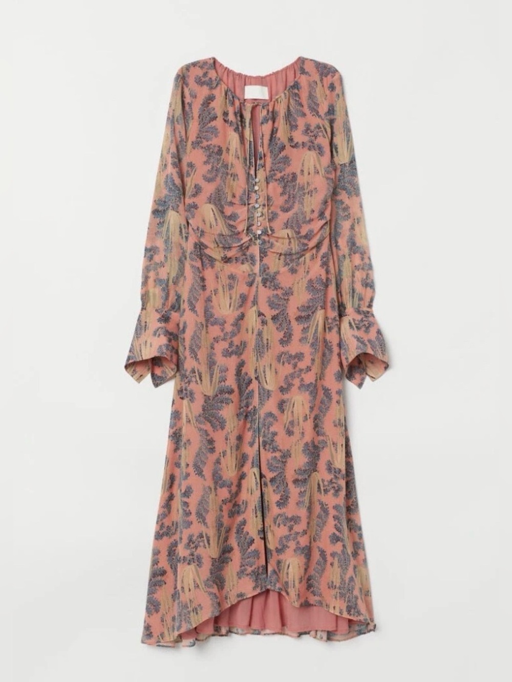 H&M SS19 Conscious Exclusive Coral Patterned Organic Silk Dress Size 6 Botanical